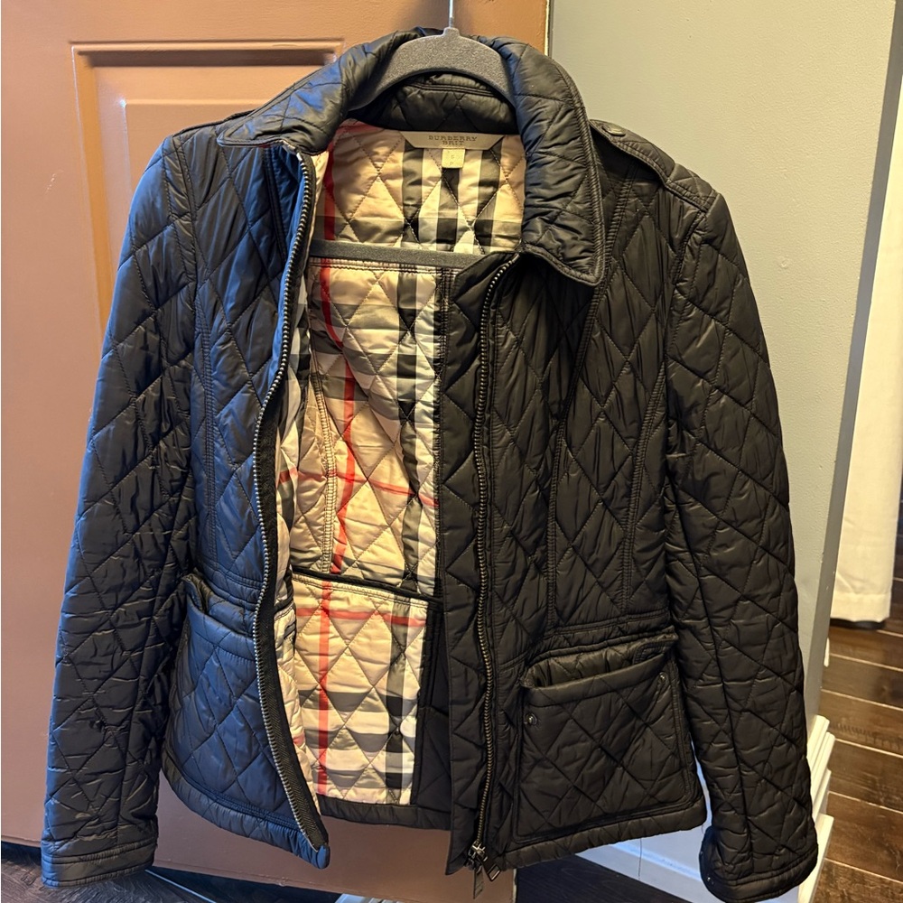 Burberry Brit Black Quilted Jacket with Check Lining
